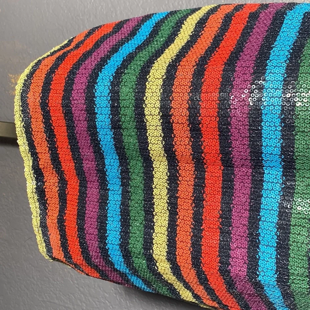 WAYF - NWT - dress: 🌈 striped sequin overlay mini w adj. straps, blk lining - L - Picture 11 of 16